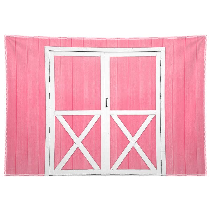 ZTHMOE 7x5ft Fabric Pink Barn Wooden Door Photography Backdrop Western Farm Cowgirl Background Happy Birthday Kids Portrait Photo Tapestry Booth Props