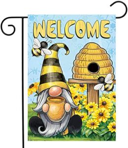 buyito welcome to our bee garden flag, gnome spring summer farmhouse fall yard outdoor daisy decoration vertical double sided garden banner floral hive farmhouse burlap outdoor welcome flag 12 x 18 inch
