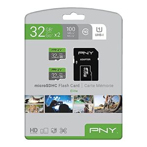PNY 32GB Elite Class 10 U1 microSDHC Flash Memory Card 2-Pack - 100MB/s Read, Class 10, U1, Full HD, UHS-I, Micro SD