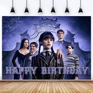 wednesday addams banner outdoor indoor backdrop photography background, wednesday addams birthday decorations, baby shower room decoration supplies party favors，5x3ft