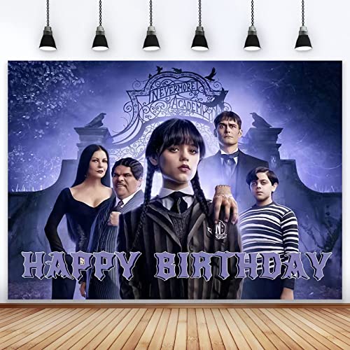 Wednesday Addams Banner Outdoor Indoor Backdrop Photography Background, Wednesday Addams Birthday Decorations, Baby Shower Room Decoration Supplies Party Favors，5x3ft