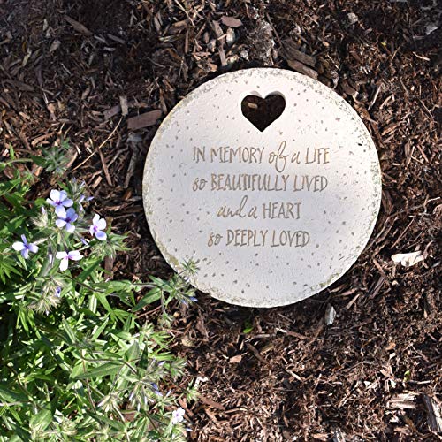 Pavilion Gift Company 22213 in Memory of A Life So Beautifully Live and A Heart So Deeply Loved-10 Inch Weather Proof 10" Garden Stone, Round, Beige