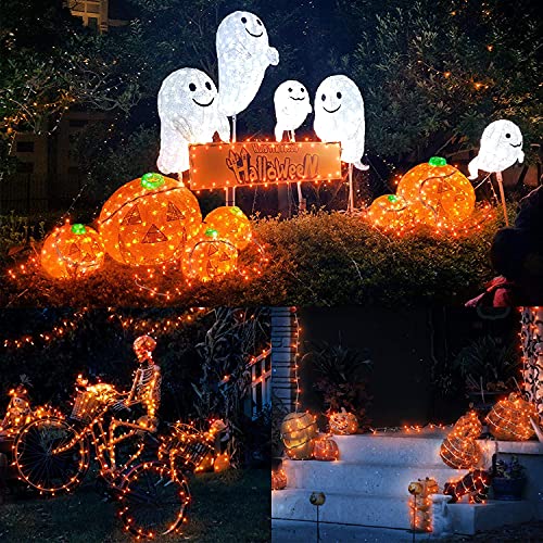 Lomotech 2 Pack Halloween Lights, 33ft 100LED Orange Solar String Lights with 8 Modes, Waterproof Solar Fairy Lights for Patio, Garden, Yard, Party, Halloween Outdoors Decorative