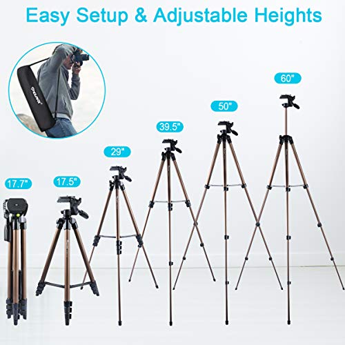 Endurax 60'' Tripod for Camera Canon Nikon DSLR, Camera Phone Tripod with Universal Holder, Carry Bag, Max. Load 6.6 lbs