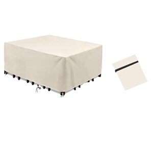 patio furniture cover-white, 110x55x30inch, rectangle outdoor table and chairs furniture covers, made of 420d oxford cloth, waterproof/wind/dust proof/anti-uv furniture covers, all-season protection