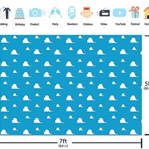 BINQOO 7x5ft Cartoon Blue Sky White Clouds Backdrop Toy Story Kids Birthday Party Boy Baby Shower Photography Background Photo Studio Props