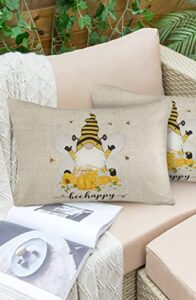 yellow honey summer bee dwarf spring flower outdoor pillow cover 12×20 inch cushion sham case, waterproof decorative lumbar throw pillowcase for outside garden patio porch couch chair tent