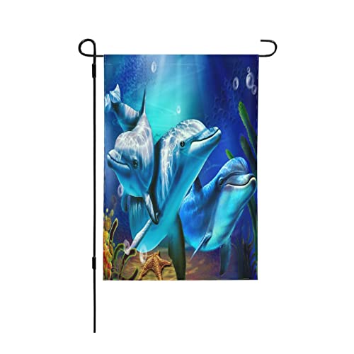 Funny Dolphin Ocean Animal Garden Flags Double Sided, Welcome Winter House Flag Banners for Home Decor 12.5"x18"