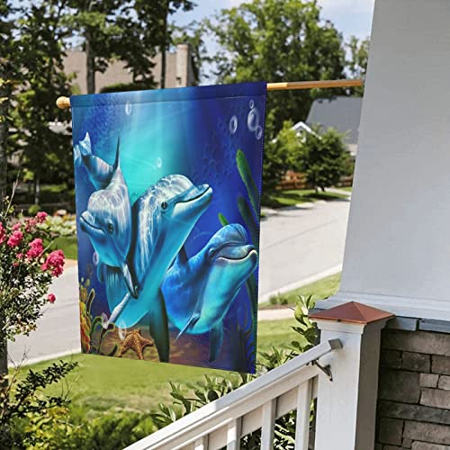 Funny Dolphin Ocean Animal Garden Flags Double Sided, Welcome Winter House Flag Banners for Home Decor 12.5"x18"