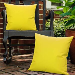 lewondr waterproof outdoor throw pillow cover, 2 pack solid pu coating throw pillow case uv protection garden cushion cover for patio sofa couch balcony 18″x18″(45x45cm) – yellow