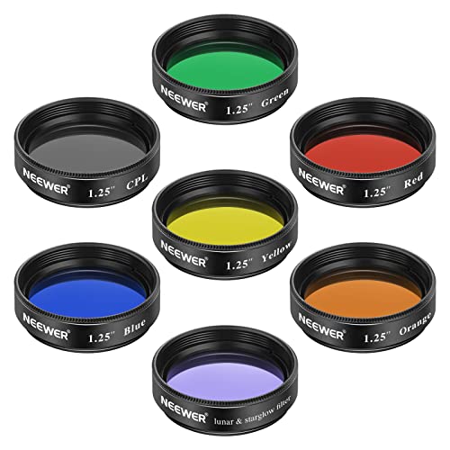 Neewer 1.25 inches Telescope Moon Filter, CPL Filter, 5 Color Filters Set(Red, Orange, Yellow, Green, Blue), Eyepieces Filters for Enhancing Definition and Resolution in Lunar Planetary Observation