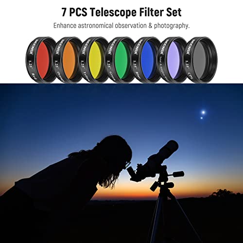 Neewer 1.25 inches Telescope Moon Filter, CPL Filter, 5 Color Filters Set(Red, Orange, Yellow, Green, Blue), Eyepieces Filters for Enhancing Definition and Resolution in Lunar Planetary Observation