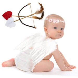amor present baby angel wings, 5pcs newborn photoshoot clothes white angel feather wing baby cupid costume set with headband bow swords photo prop outfit 0-18 months