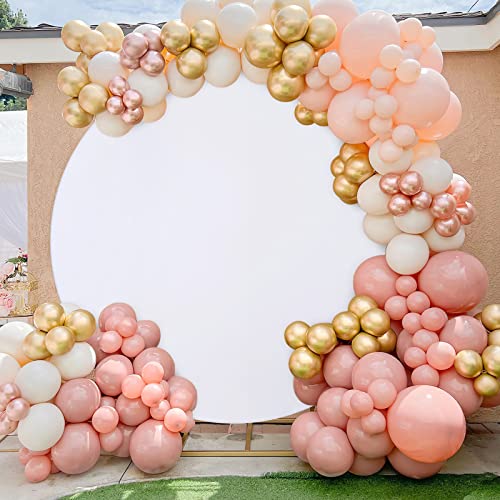 White Round Backdrop Cover 7.2x7.2ft White Circle Birthday Photo Photography Background for Party Baby Shower Wedding Decorations