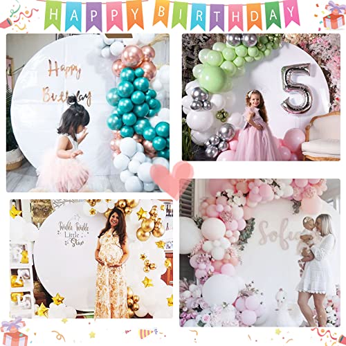 White Round Backdrop Cover 7.2x7.2ft White Circle Birthday Photo Photography Background for Party Baby Shower Wedding Decorations