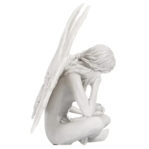 Design Toscano Gazing Secret Garden Fairy Statue, 10 Inch, Polyresin, Antique Stone