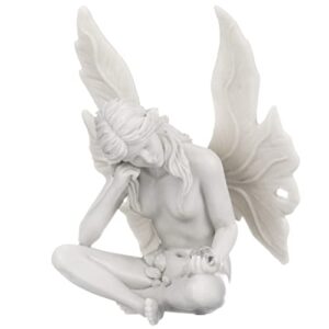 Design Toscano Gazing Secret Garden Fairy Statue, 10 Inch, Polyresin, Antique Stone