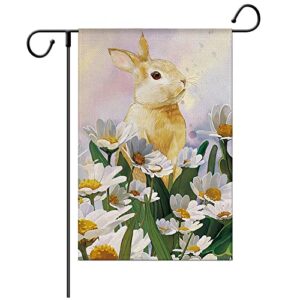 wodison easter garden flag welcome bunny daisy, water color double sided 12×18 inch burlap for yard outdoor home decoration banner (only flag)