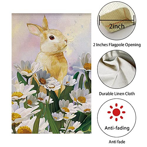 WODISON Easter Garden Flag Welcome Bunny Daisy, Water Color Double Sided 12x18 Inch Burlap For Yard Outdoor Home Decoration Banner (Only Flag)