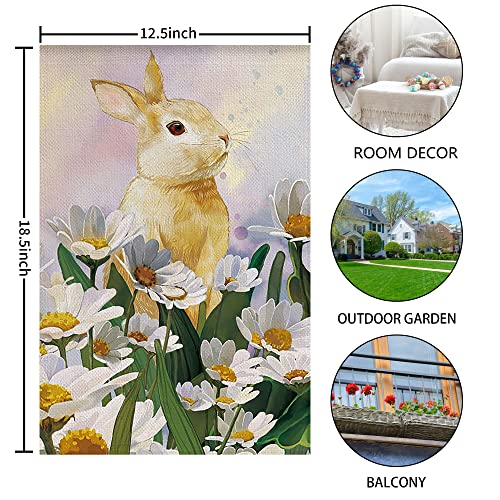 WODISON Easter Garden Flag Welcome Bunny Daisy, Water Color Double Sided 12x18 Inch Burlap For Yard Outdoor Home Decoration Banner (Only Flag)