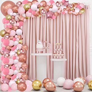 MoKoHouse 10ft x 8ft Pink Backdrop for Parties Pink Backdrop Drape for Birthday Valentines 2 Panels 5ft x 8ft