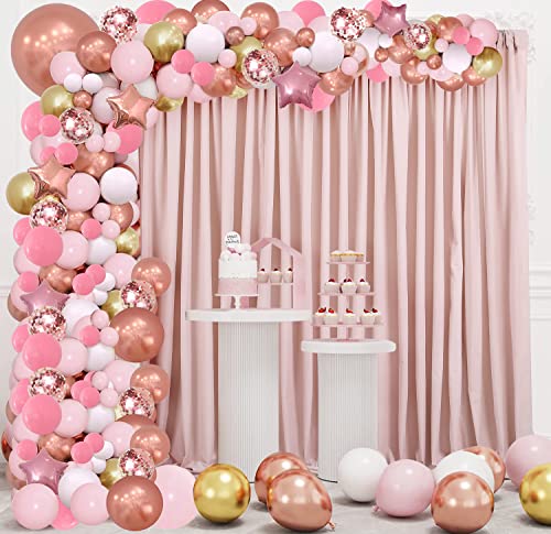 MoKoHouse 10ft x 8ft Pink Backdrop for Parties Pink Backdrop Drape for Birthday Valentines 2 Panels 5ft x 8ft