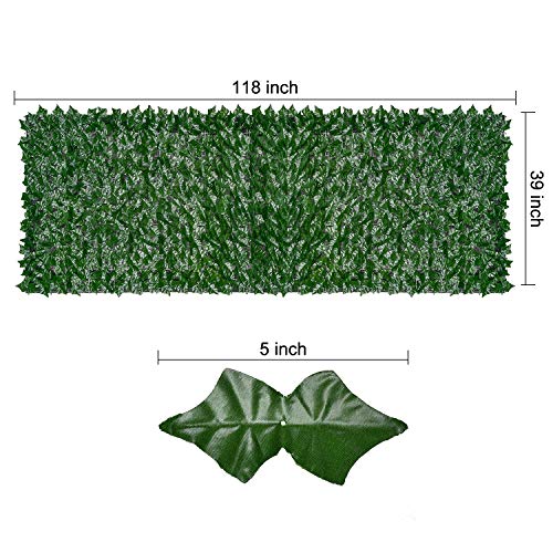 Lvydec Artificial Ivy Privacy Fence, 118" x 39" Artificial Hedges Fence and Faux Ivy Vine Privacy Screen Decoration for Outdoor Garden Porch Patio