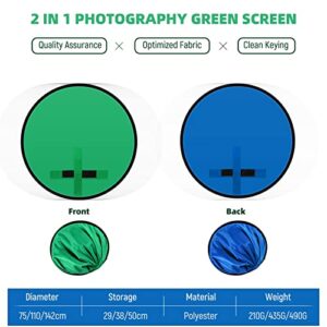 【Updated】 Portable Webcam Background, 75cm Collapsible Green Background 2-in-1 Green and Blue Screen for Video Chats, Zoom, Green Screen for Chair