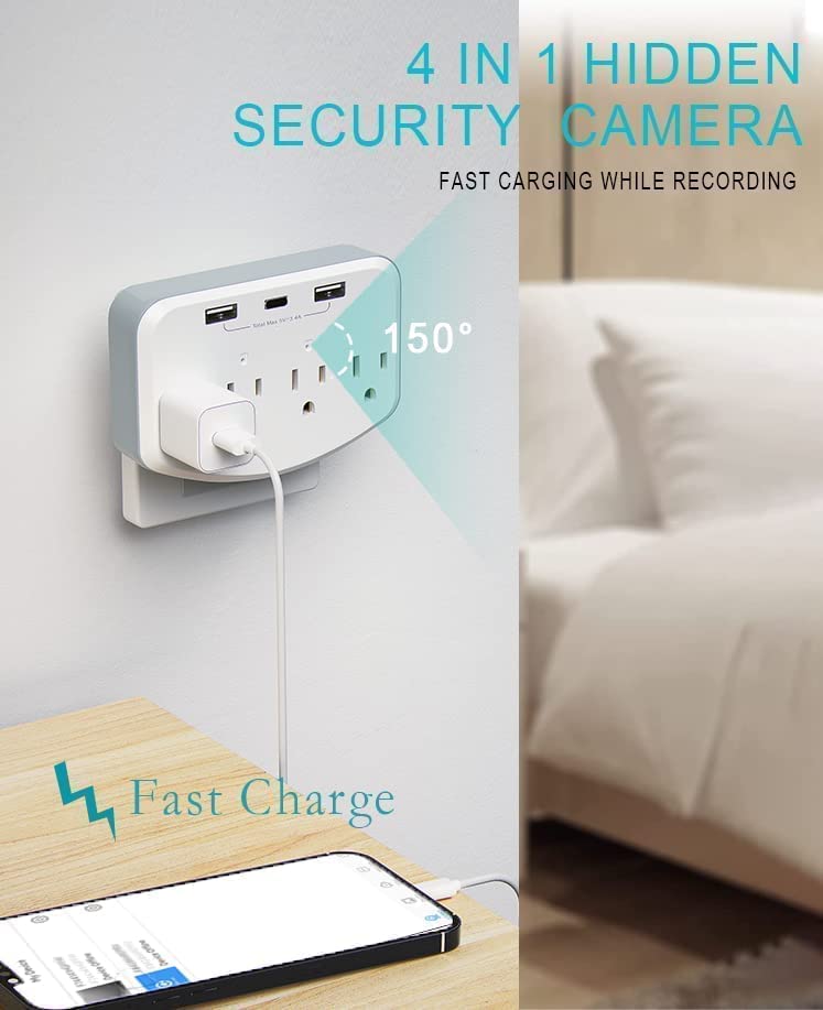 Hidden Camera WiFi Spy Camera Hidden Cameras Wall Charger Nanny Cam with USB Fast Charger Outlet HD 1080P Wireless for Home Security Secret Camera 20W PD Charging Port