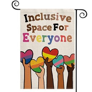 avoin colorlife inclusive space for everyone garden flag double sided, lgbt pride parade community gay pride lesbian transgender bisexual yard outdoor decoration 12.5 x 18 inch