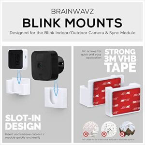 BRAINWAVZ Adhesive Blink Outdoor & Indoor Wall Mount, 3+1 Pack with Sync Module Camera Holder, No Hassle Installation, No Screws, Easy to Install, No Mess Bracket Stand, (White)