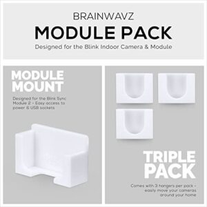 BRAINWAVZ Adhesive Blink Outdoor & Indoor Wall Mount, 3+1 Pack with Sync Module Camera Holder, No Hassle Installation, No Screws, Easy to Install, No Mess Bracket Stand, (White)