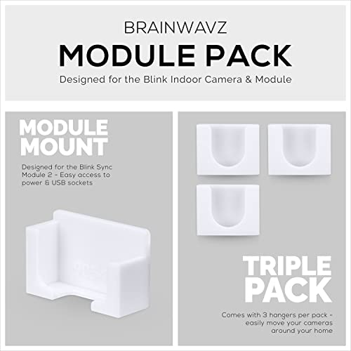 BRAINWAVZ Adhesive Blink Outdoor & Indoor Wall Mount, 3+1 Pack with Sync Module Camera Holder, No Hassle Installation, No Screws, Easy to Install, No Mess Bracket Stand, (White)