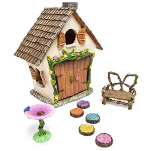 meadow & oak fairy house kit, outdoor fairy garden kit for kids & adults, fairy garden house with doors that open & fairy garden accessories, magical fairy garden set includes adorable accessories