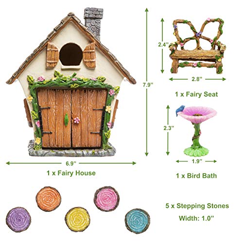 Meadow & Oak Fairy House Kit, Outdoor Fairy Garden Kit for Kids & Adults, Fairy Garden House with Doors That Open & Fairy Garden Accessories, Magical Fairy Garden Set Includes Adorable Accessories