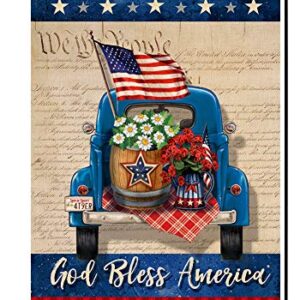 BLKWHT 4th of July Garden Flag God Bless America Vertical Double Sided Independence Day Truck Memorial Day Patriotic Burlap Yard Outdoor Decor 12.5 x 18 Inches A2119