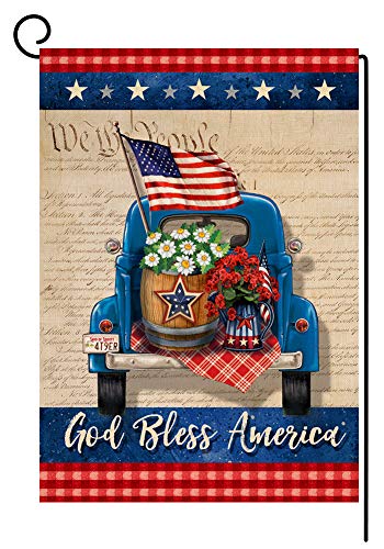 BLKWHT 4th of July Garden Flag God Bless America Vertical Double Sided Independence Day Truck Memorial Day Patriotic Burlap Yard Outdoor Decor 12.5 x 18 Inches A2119