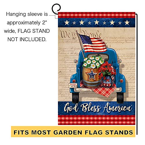 BLKWHT 4th of July Garden Flag God Bless America Vertical Double Sided Independence Day Truck Memorial Day Patriotic Burlap Yard Outdoor Decor 12.5 x 18 Inches A2119