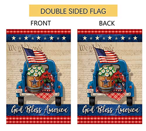 BLKWHT 4th of July Garden Flag God Bless America Vertical Double Sided Independence Day Truck Memorial Day Patriotic Burlap Yard Outdoor Decor 12.5 x 18 Inches A2119