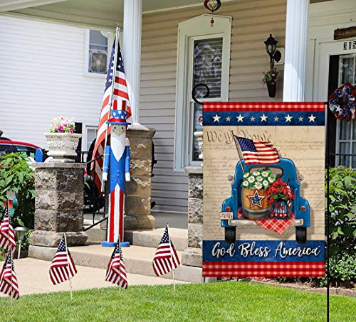 BLKWHT 4th of July Garden Flag God Bless America Vertical Double Sided Independence Day Truck Memorial Day Patriotic Burlap Yard Outdoor Decor 12.5 x 18 Inches A2119