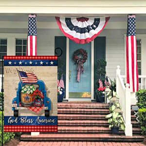 BLKWHT 4th of July Garden Flag God Bless America Vertical Double Sided Independence Day Truck Memorial Day Patriotic Burlap Yard Outdoor Decor 12.5 x 18 Inches A2119