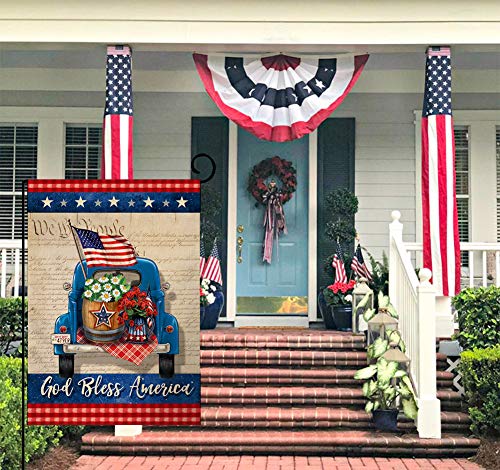 BLKWHT 4th of July Garden Flag God Bless America Vertical Double Sided Independence Day Truck Memorial Day Patriotic Burlap Yard Outdoor Decor 12.5 x 18 Inches A2119