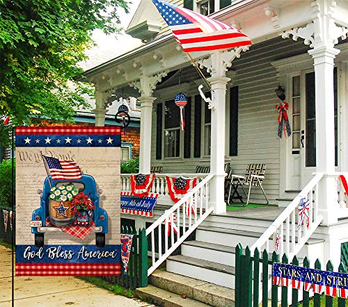 BLKWHT 4th of July Garden Flag God Bless America Vertical Double Sided Independence Day Truck Memorial Day Patriotic Burlap Yard Outdoor Decor 12.5 x 18 Inches A2119