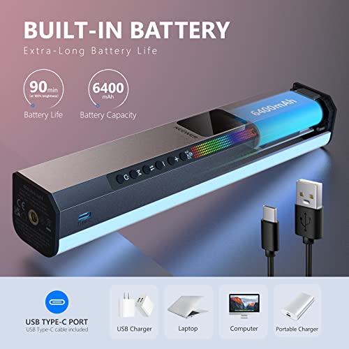 NEEWER RGB LED Video Light Stick, Touch Bar & APP Control, Magnetic Handheld Photography Light, Dimmable 3200K~5600K CRI98+ Full-Color LED Light with 6400mAh Built-in Battery, 17 Light Scenes - RGB1