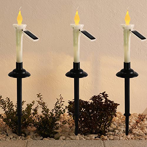 MaoTopCom 4 Pack Solar Powered Candles Lights, Outdoor Landscape Lights Solar Garden Lights LED Solar Lawn Light Outdoor for Yard Patio Walkway Lawn Driveway, Warm White