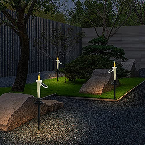 MaoTopCom 4 Pack Solar Powered Candles Lights, Outdoor Landscape Lights Solar Garden Lights LED Solar Lawn Light Outdoor for Yard Patio Walkway Lawn Driveway, Warm White