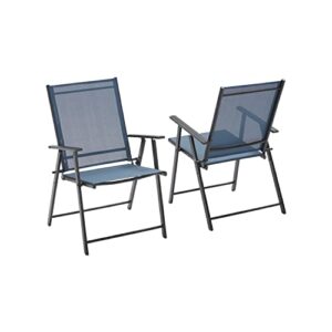folding patio chairs with arms, portable patio dining chairs sling back chairs for garden, set of 2
