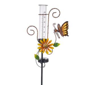 stargarden butterfly rain gauge outdoor,solar garden rain gauge decorative waterproof for yard garden patio lawn