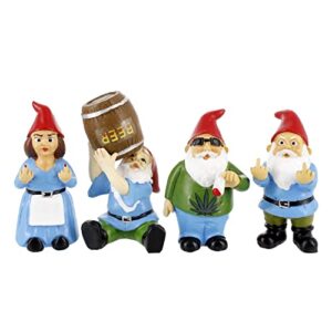 gnometastic mini gnomes set of 4, gnomes behaving badly – small funny garden gnome figurines for fairy garden, indoor, outdoor decoration
