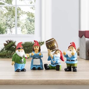 Gnometastic Mini Gnomes Set of 4, Gnomes Behaving Badly - Small Funny Garden Gnome Figurines for Fairy Garden, Indoor, Outdoor Decoration